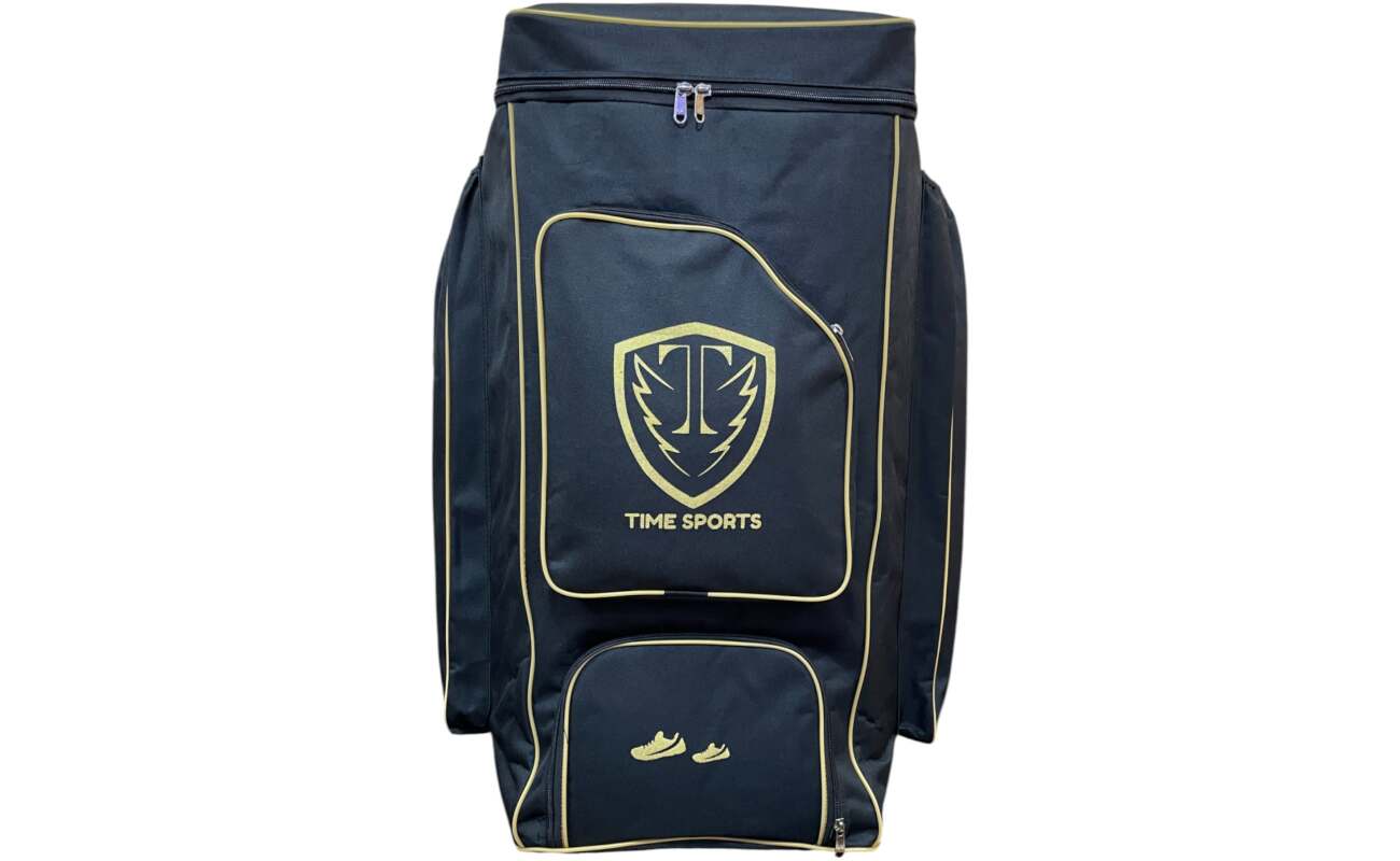 EzeePak Cricket Kit Bag, Black with Gold Trim, Full Size with Double Bat Compartment, Strong Zippers and Bottom Pads