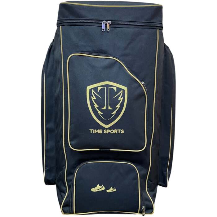 EzeePak Cricket Kit Bag, Black with Gold Trim, Full Size with Double Bat Compartment, Strong Zippers and Bottom Pads