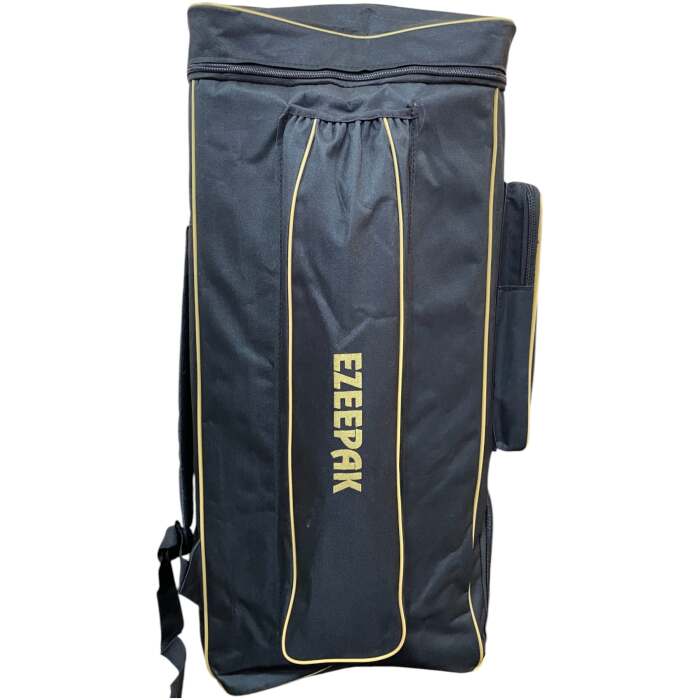 EzeePak Cricket Kit Bag, Black with Gold Trim, Full Size with Double Bat Compartment, Strong Zippers and Bottom Pads