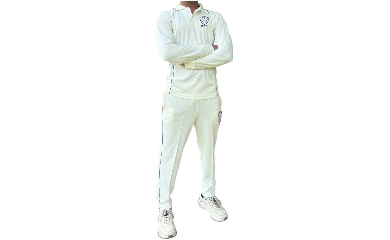 Time Sports Cricket Whites Uniform, Full Sleeve Caramel Fabric T-Shirt & Waffle Net Lower Set, Breathable All-Day Comfort Sports Dress