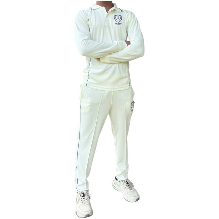 Time Sports Cricket Whites Uniform, Full Sleeve Caramel Fabric T-Shirt & Waffle Net Lower Set, Breathable All-Day Comfort Sports Dress