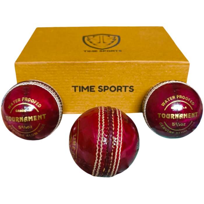 Red Tournament Leather Cricket Ball, 30 Overs, 5 1/2 OZ, Hand‑stitched Professional Match Ball - Image 1